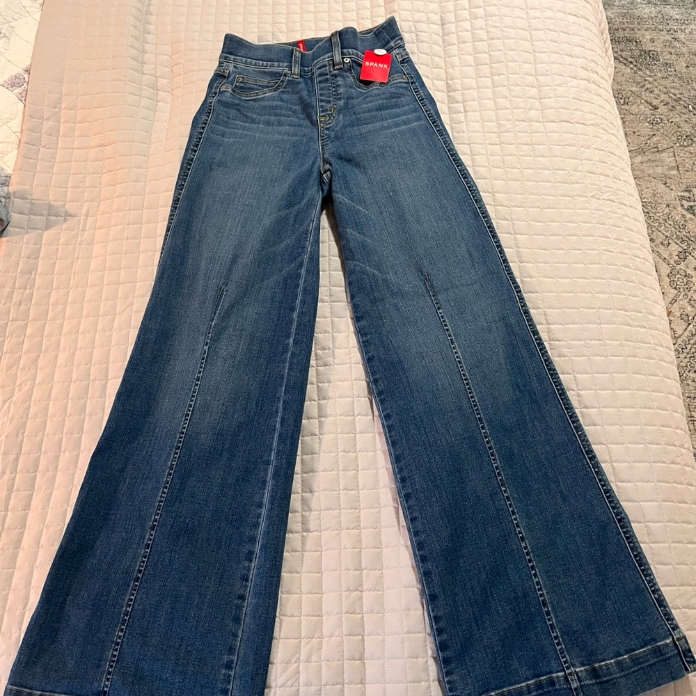 SPANX Blue Flare Wide Leg Jeans